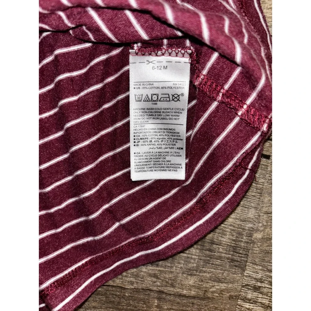 Old Navy Baby Girls‎ Burgundy White Striped Long Sleeve Empire Waist Dress 6-12M
